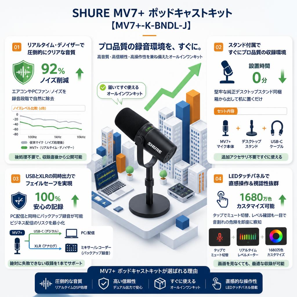 SHURE MV7+ ポッドキャストキット【‎MV7+-K-BNDL-J】 セールスポイント