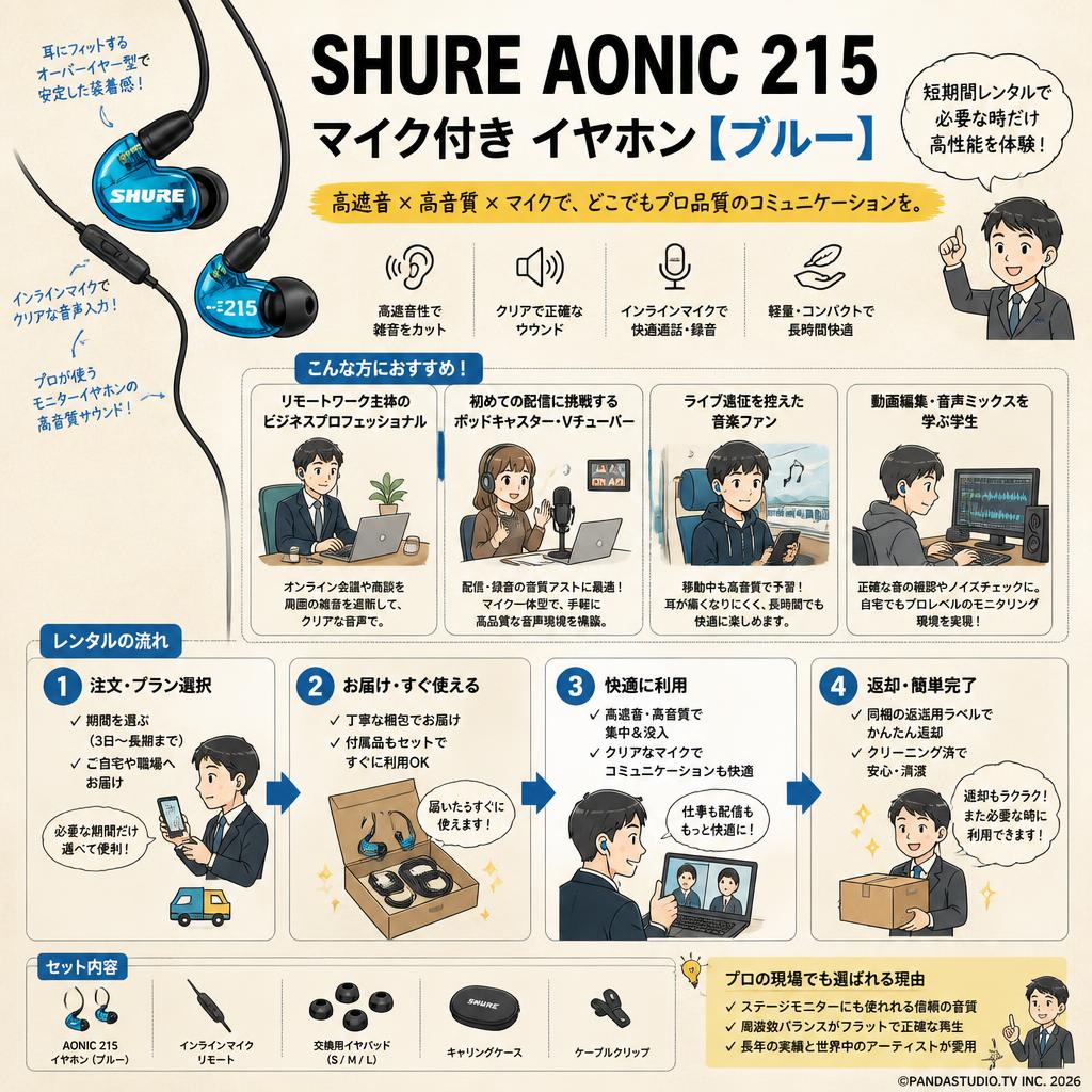 SHURE AONIC 215 マイク付き イヤホン【 ブルー】 おもな対象のお客様
