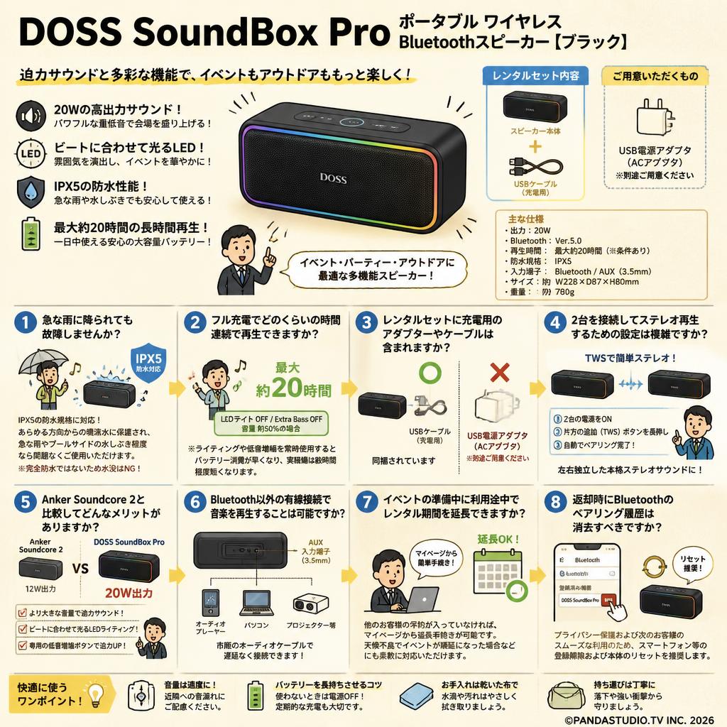 DOSS SoundBox Pro ポータブル ワイヤレス Bluetoothスピーカー【ブラック】 FAQ（よくある質問と答え）