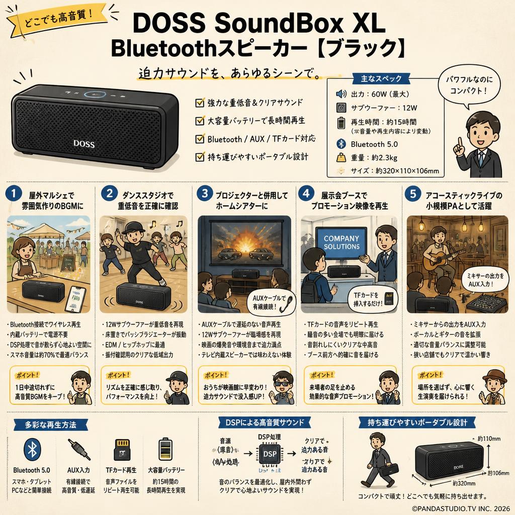 DOSS SoundBox XL Bluetoothスピーカー【ブラック】 用途