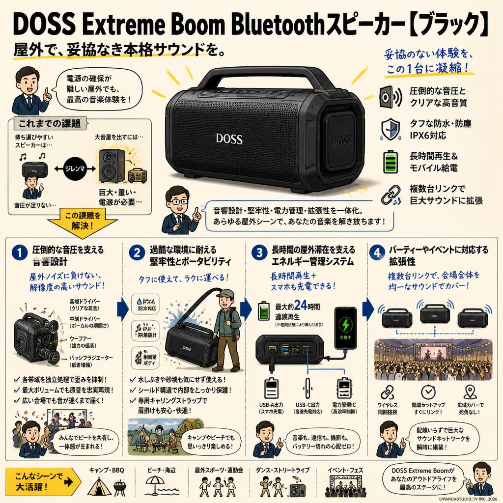DOSS Extreme Boom Bluetoothスピーカー【ブラック】 概要