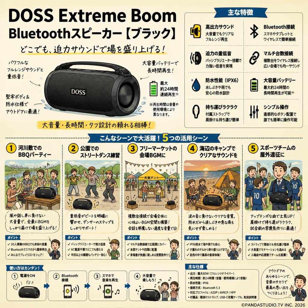 DOSS Extreme Boom Bluetoothスピーカー【ブラック】 用途