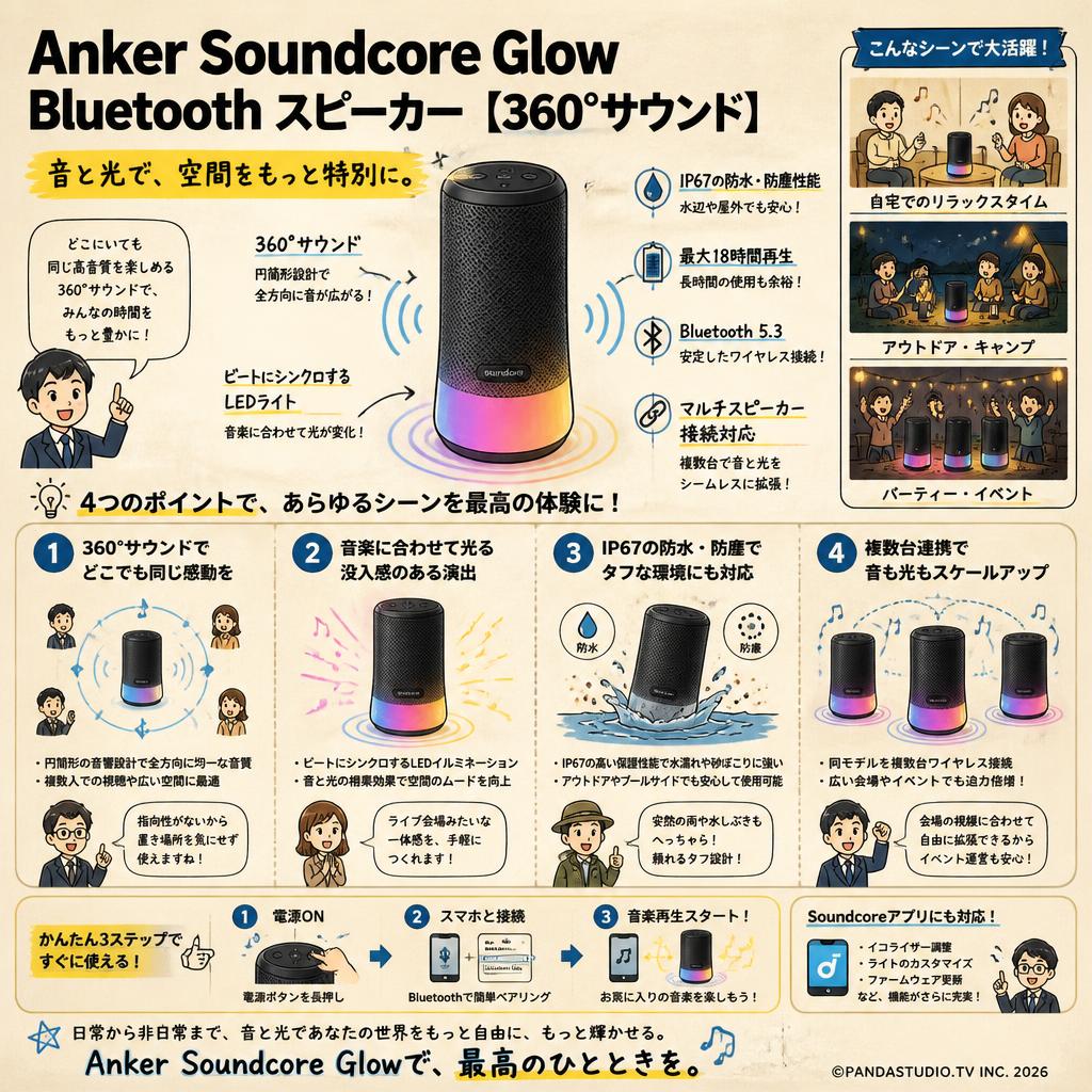 Anker Soundcore Glow Bluetooth スピーカー 【360°サウンド】 概要