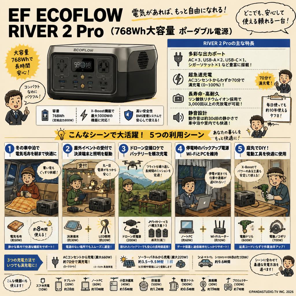 EF ECOFLOW RIVER 2 Pro (768Wh大容量 ポータブル電源) 用途