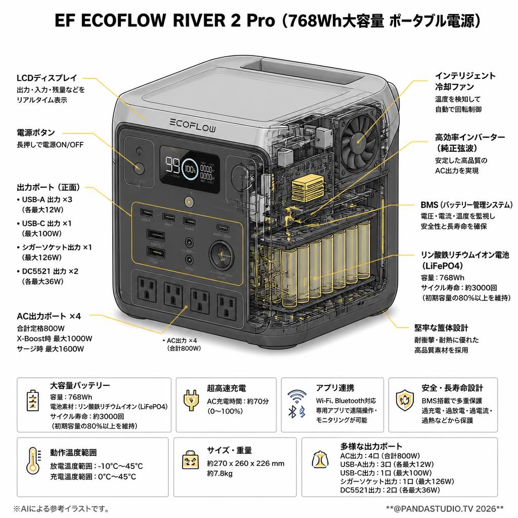 EF ECOFLOW RIVER 2 Pro (768Wh大容量 ポータブル電源) スペック