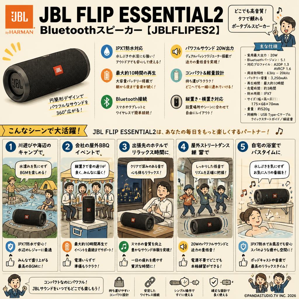 JBL FLIP ESSENTIAL2 Bluetoothスピーカー【JBLFLIPES2】 用途