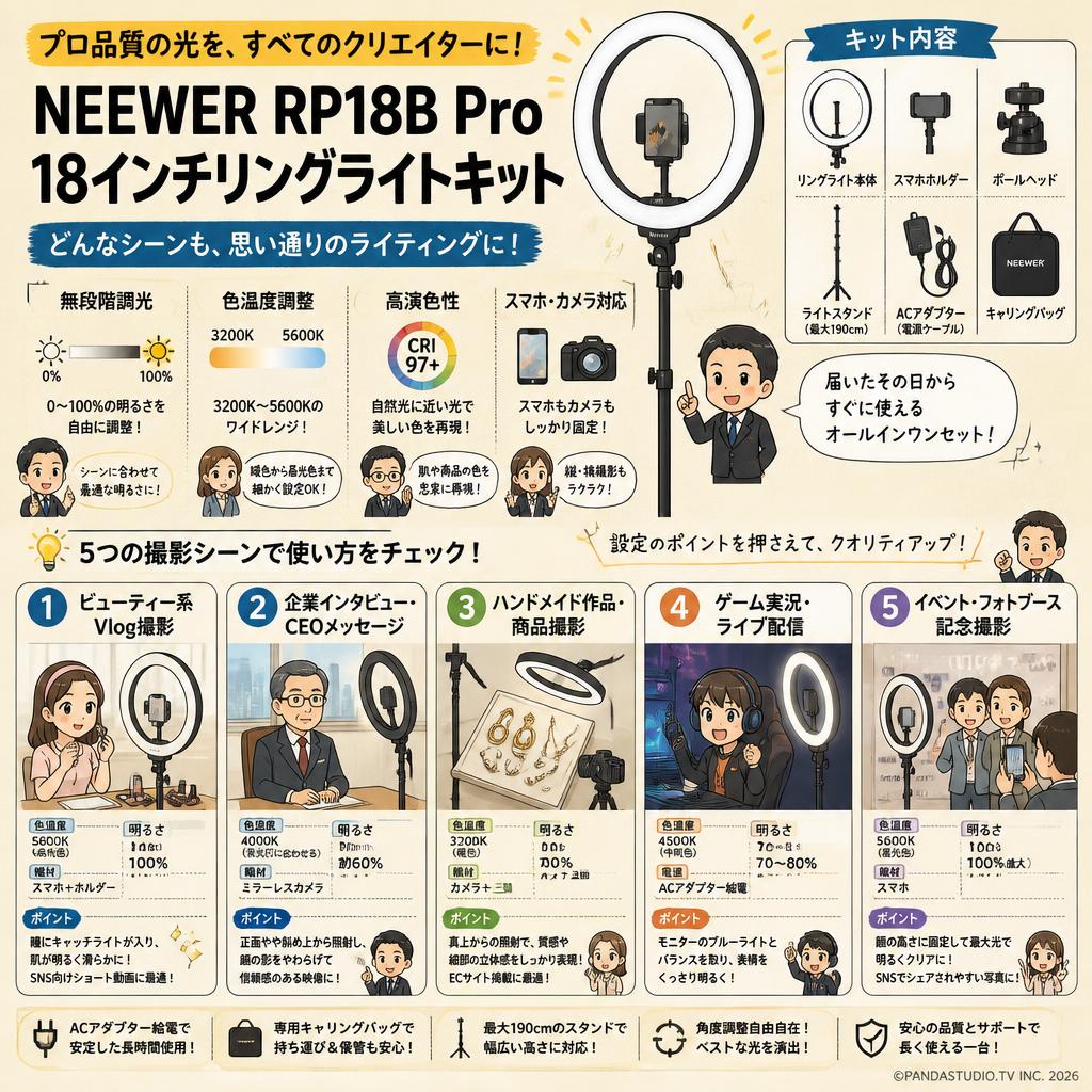 NEEWER RP18B Pro 18インチリングライトキット 用途