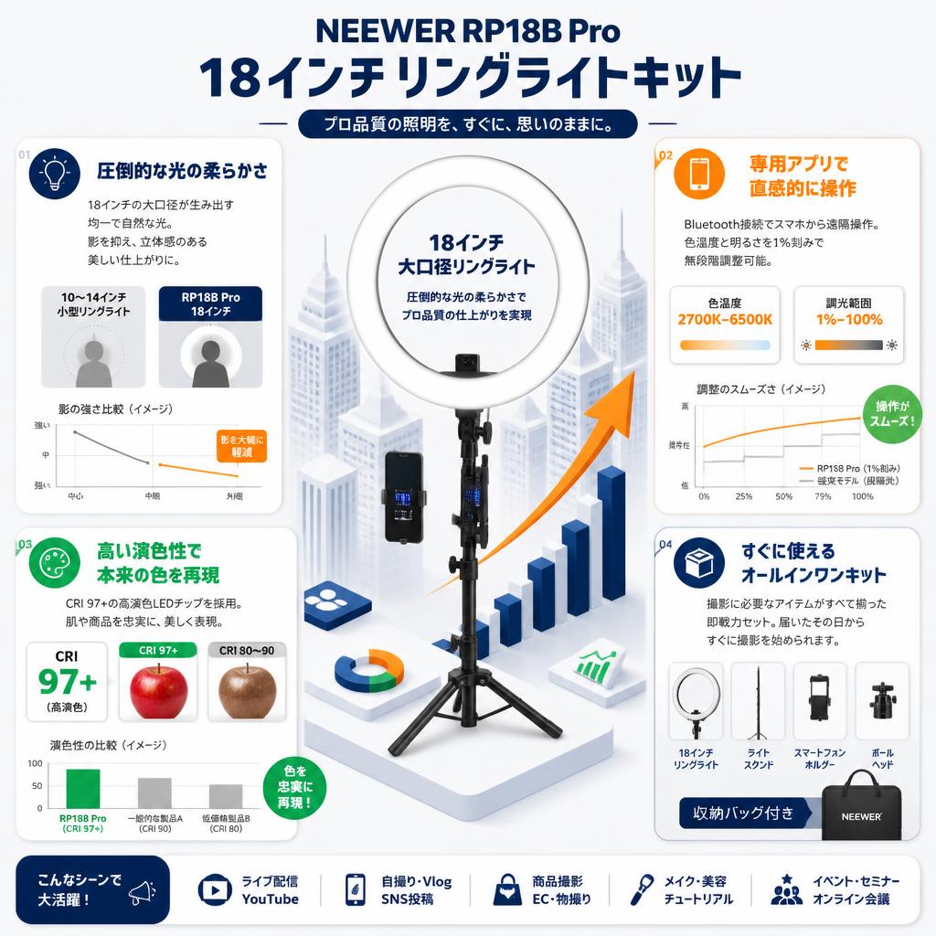 NEEWER RP18B Pro 18インチリングライトキット セールスポイント