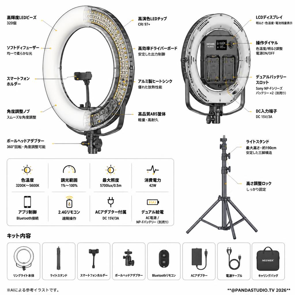 NEEWER RP18B Pro 18インチリングライトキット スペック