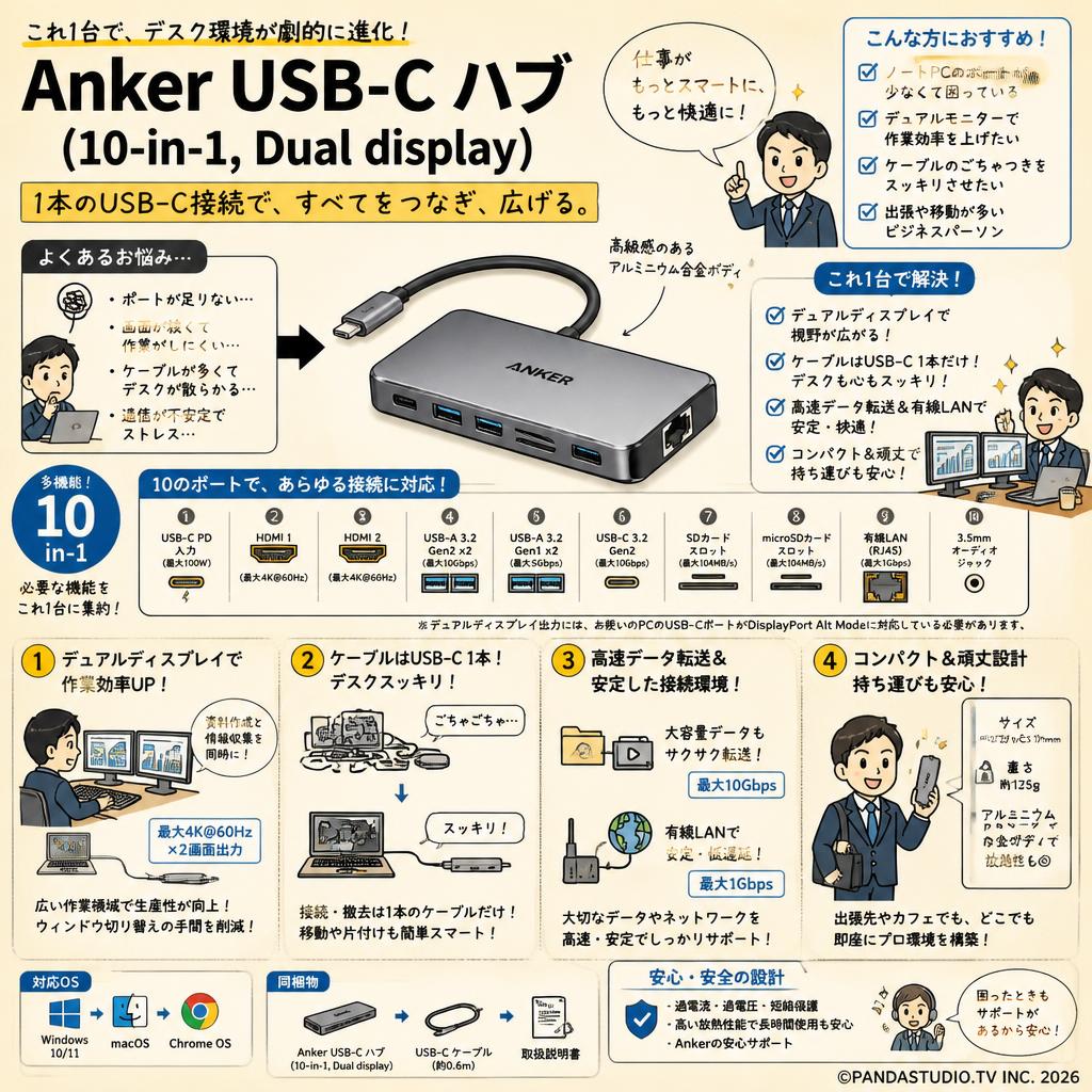 Anker USB-C ハブ (10-in-1, Dual display) 概要
