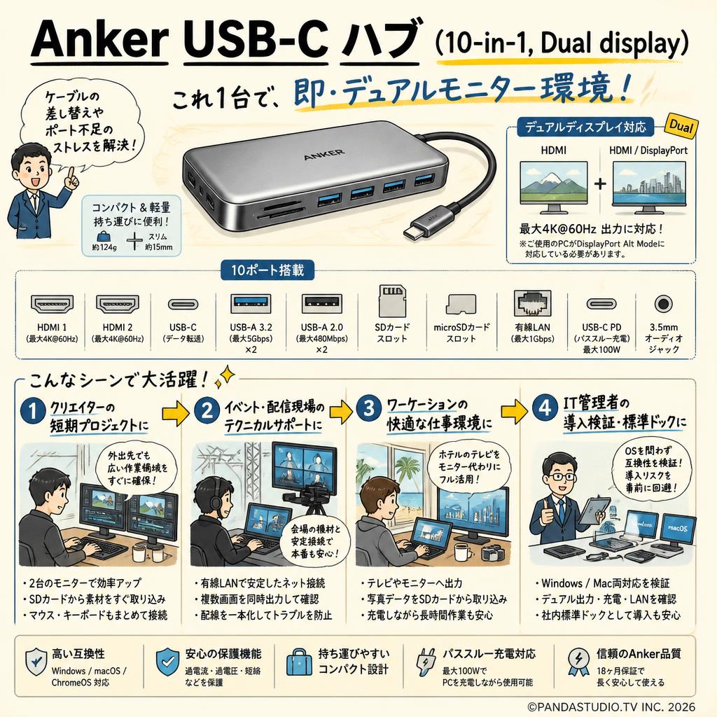 Anker USB-C ハブ (10-in-1, Dual display) おもな対象のお客様