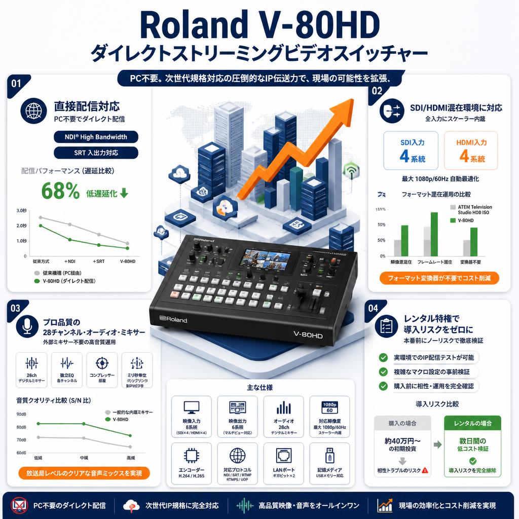 Roland V-80HD ダイレクトストリーミングビデオスイッチャー セールスポイント