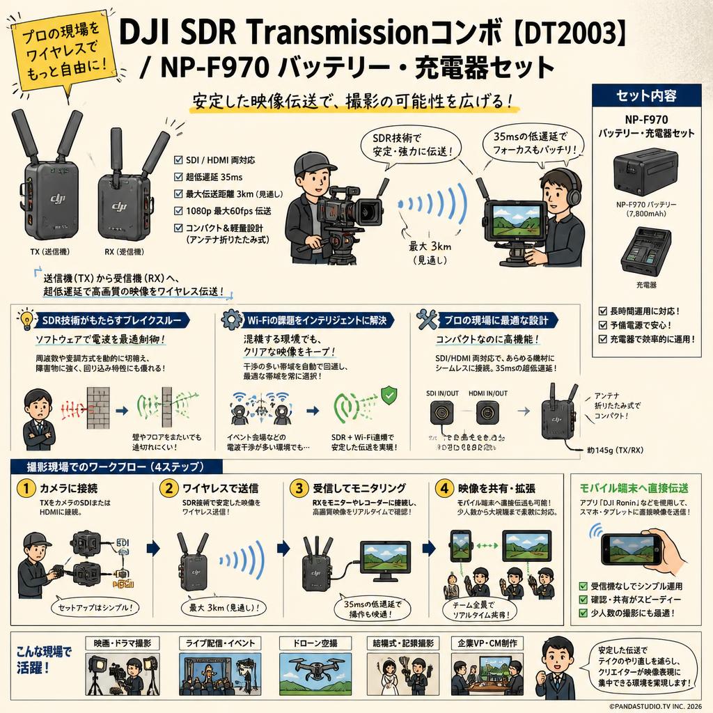 DJI SDR Transmissionコンボ【DT2003】/ NP-F970 バッテリー・充電器セット 概要