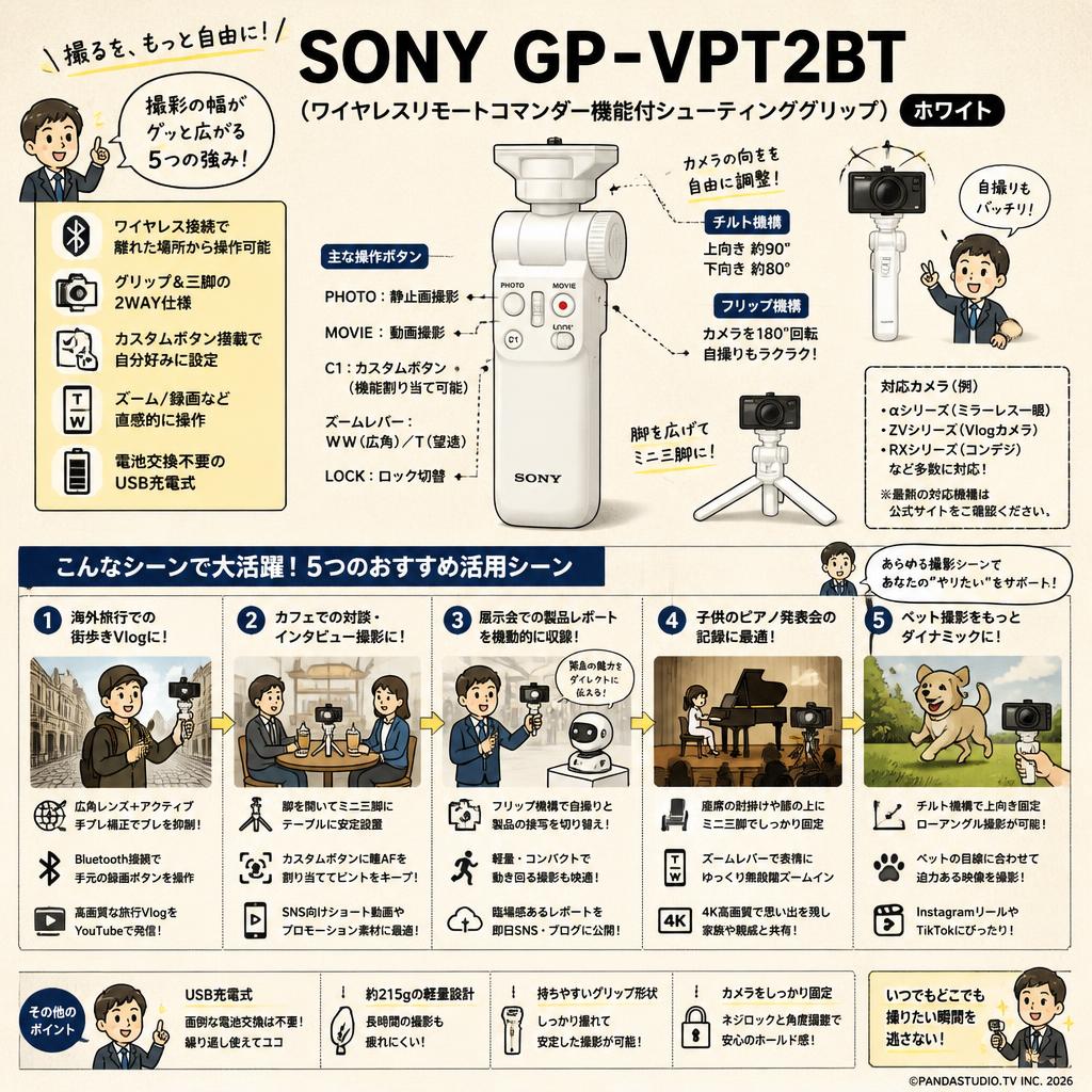 SONY GP-VPT2BT（ワイヤレスリモートコマンダー機能付シューティンググリップ）ホワイト 用途