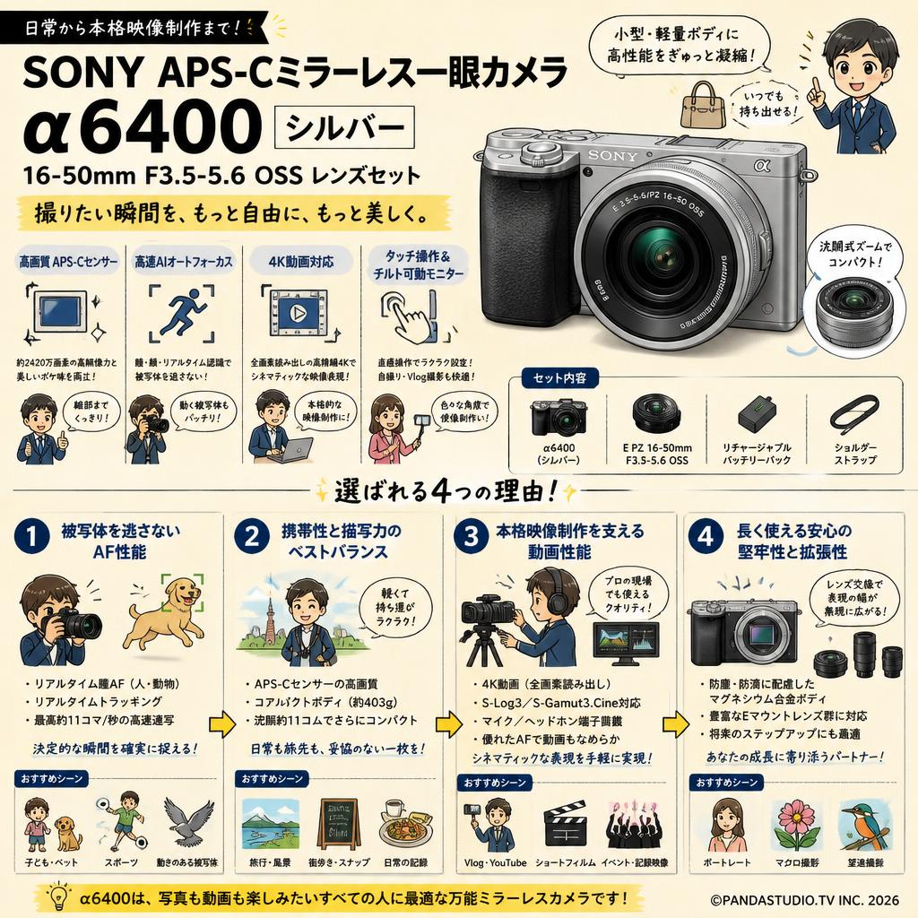 SONY APS-C ミラーレス一眼カメラ α6400 シルバー・16-50mm F3.5-5.6 OSS レンズセット 概要