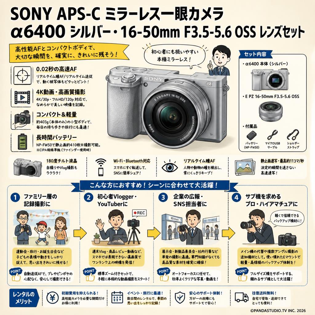SONY APS-C ミラーレス一眼カメラ α6400 シルバー・16-50mm F3.5-5.6 OSS レンズセット おもな対象のお客様