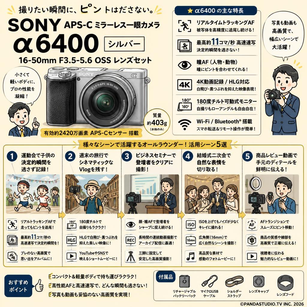 SONY APS-C ミラーレス一眼カメラ α6400 シルバー・16-50mm F3.5-5.6 OSS レンズセット 用途