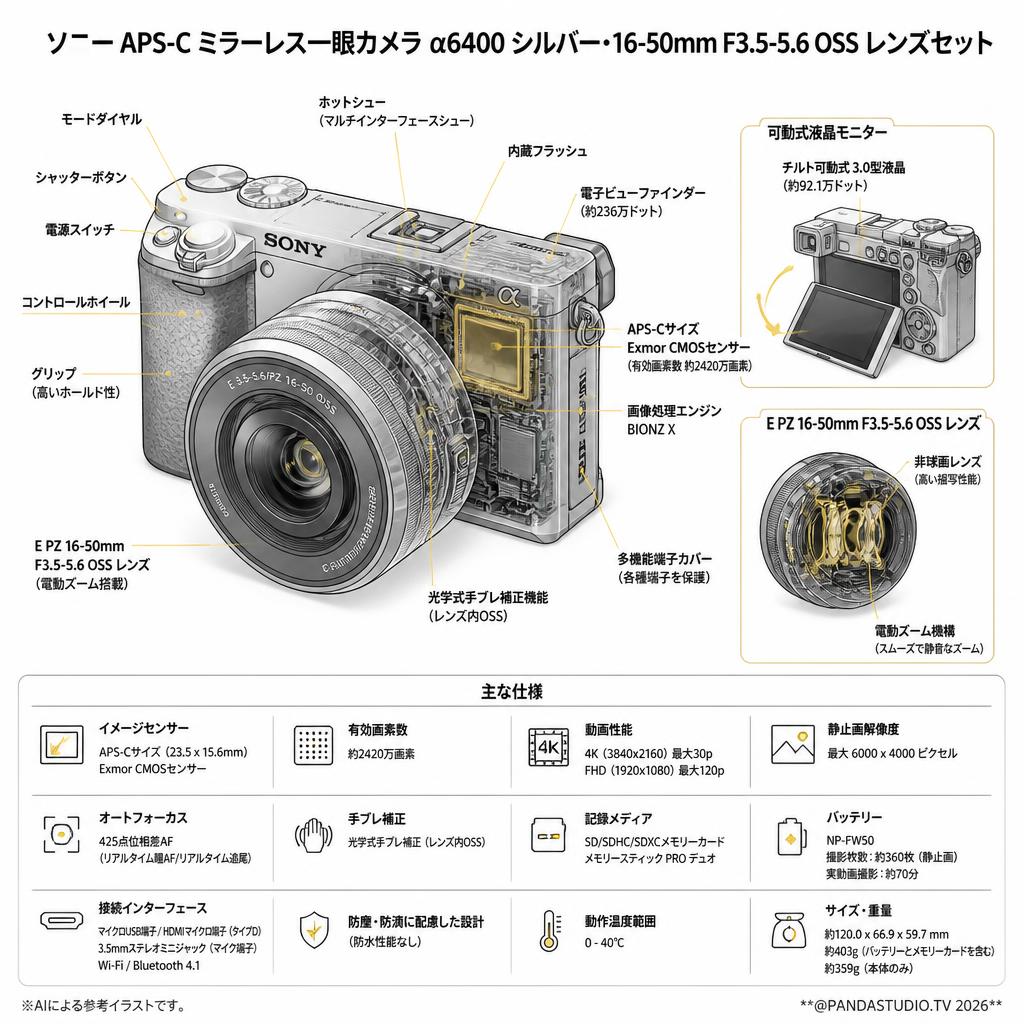 SONY APS-C ミラーレス一眼カメラ α6400 シルバー・16-50mm F3.5-5.6 OSS レンズセット スペック