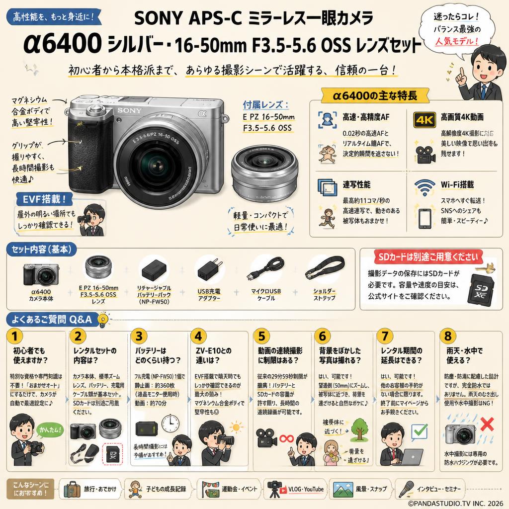 SONY APS-C ミラーレス一眼カメラ α6400 シルバー・16-50mm F3.5-5.6 OSS レンズセット FAQ（よくある質問と答え）