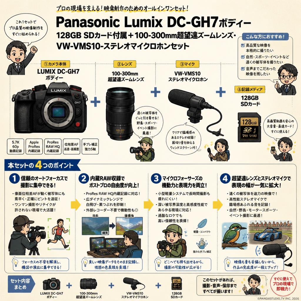 Panasonic Lumix DC-GH7ボディー128GB SDカード 付属＋100-300mm 超