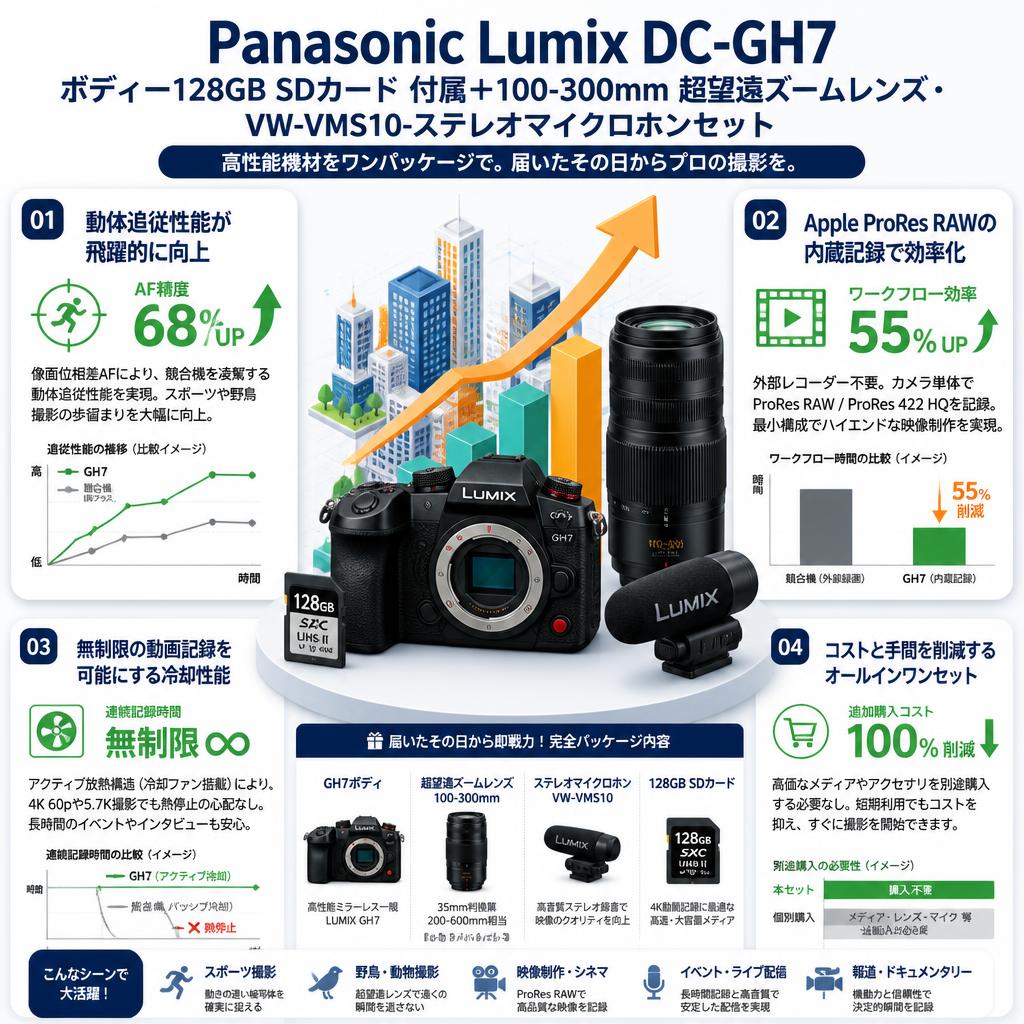 Panasonic LUMIX GH7 本体 付属品セット Panasonic Lumix DC-GH7ボディー128GB SDカード 付属＋100-300mm 超