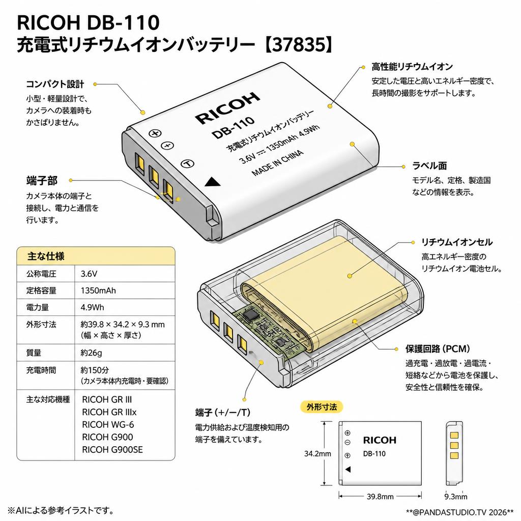 RICOH DB-110 充電式リチウムイオンバッテリー【37835】 スペック