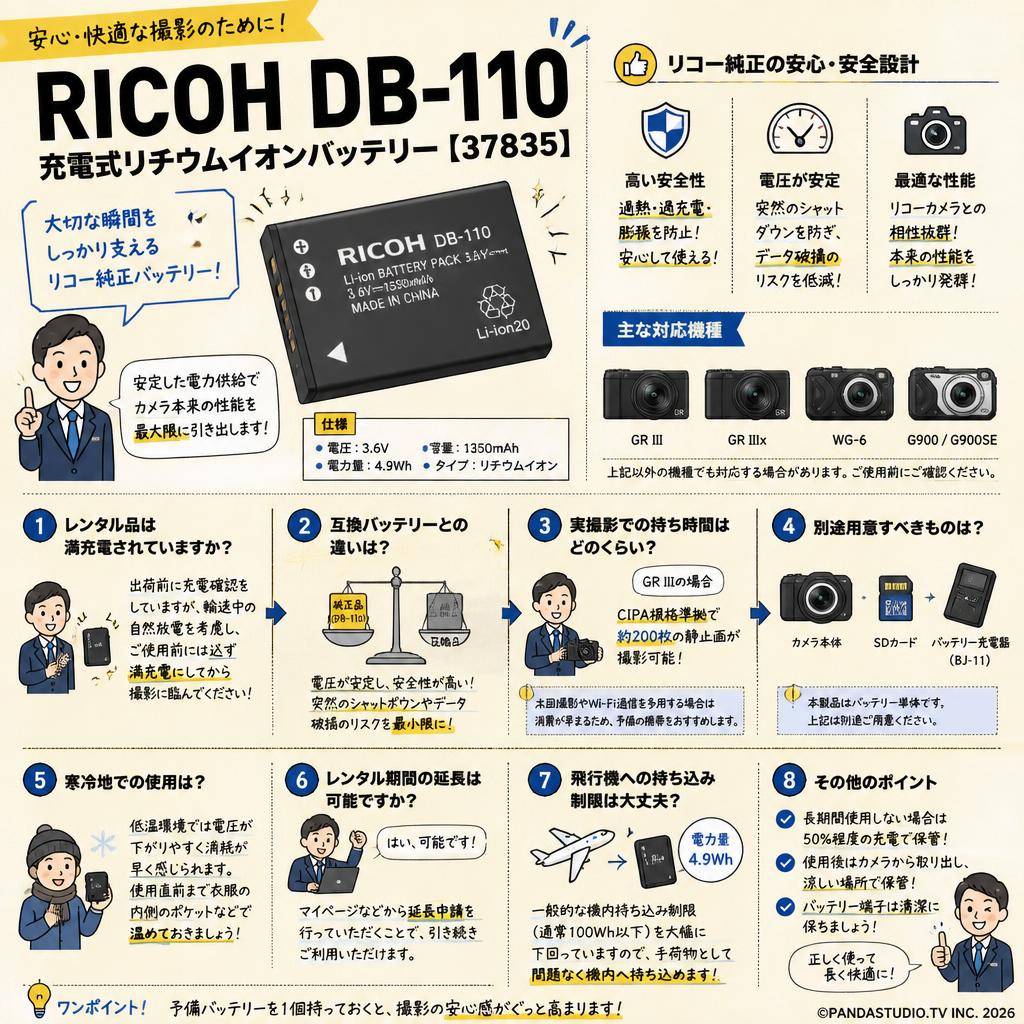 RICOH DB-110 充電式リチウムイオンバッテリー【37835】 FAQ（よくある質問と答え）