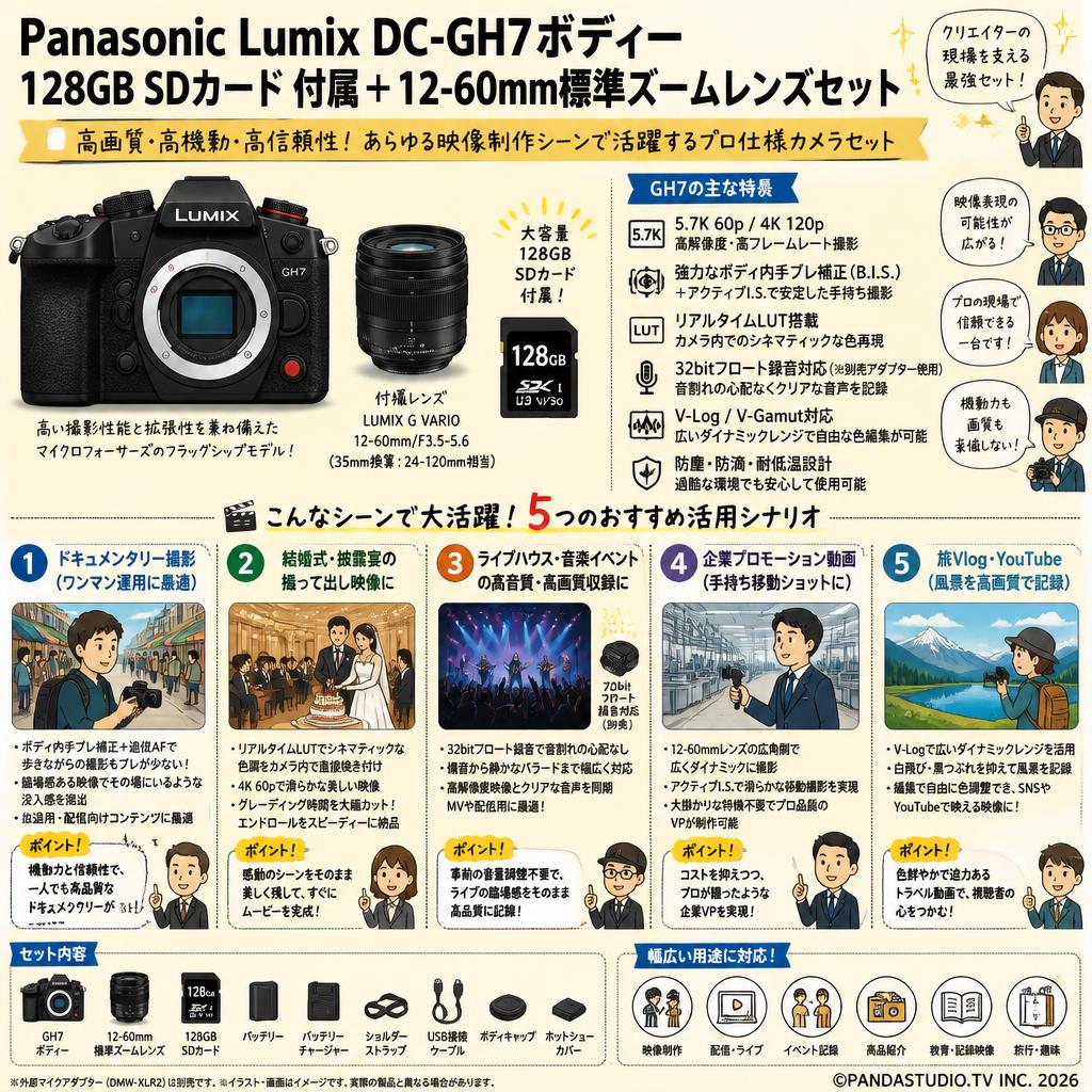Panasonic Lumix DC-GH7ボディー128GB SDカード 付属＋12-60mm標準ズームレンズセット 用途