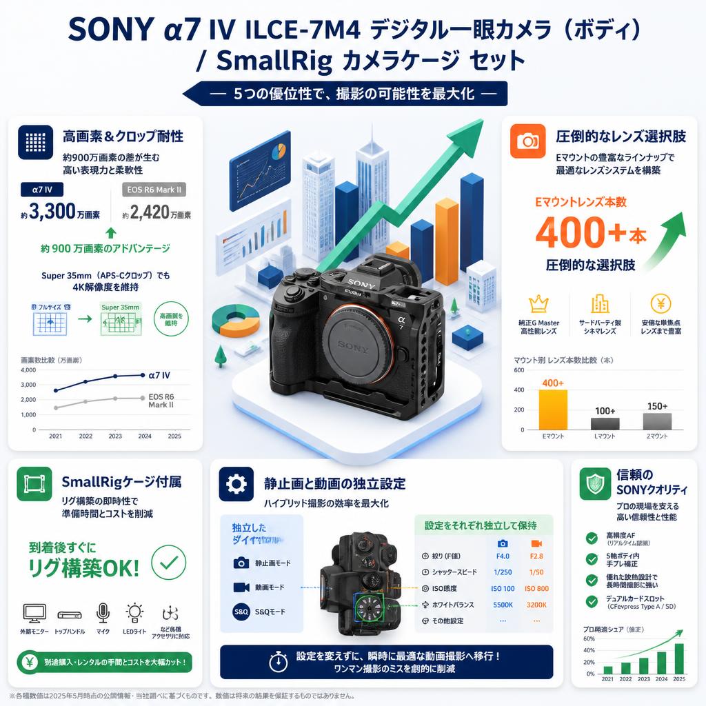 SONY α7 IV ILCE-7M4 デジタル一眼カメラ（ボディ） / SmallRig カメラケージ セット セールスポイント