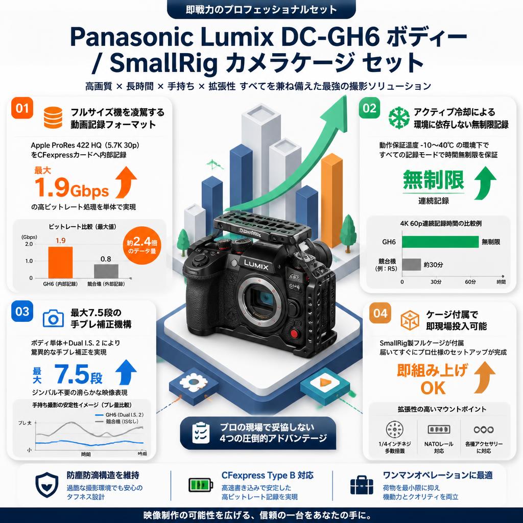 Panasonic Lumix DC-GH6 ボディー/SmallRig カメラケージ セット セールスポイント