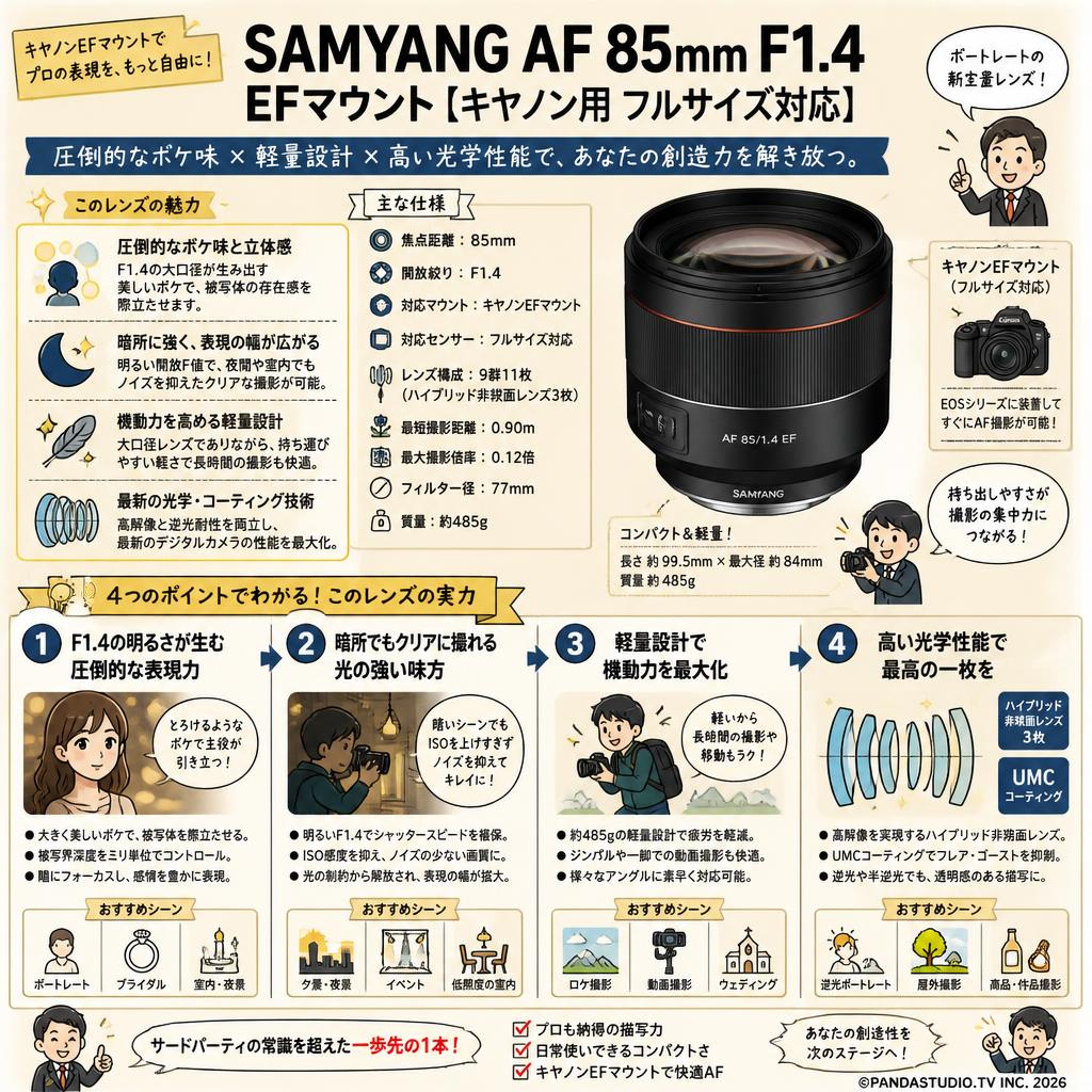 SAMYANG AF 85mm F1.4 EFマウント【キヤノン用 フルサイズ対応】 概要