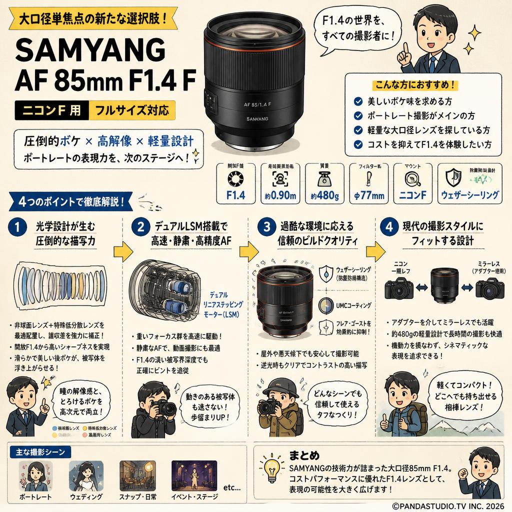 SAMYANG AF 85mm F1.4 F【ニコンF 用/フルサイズ対応】 概要