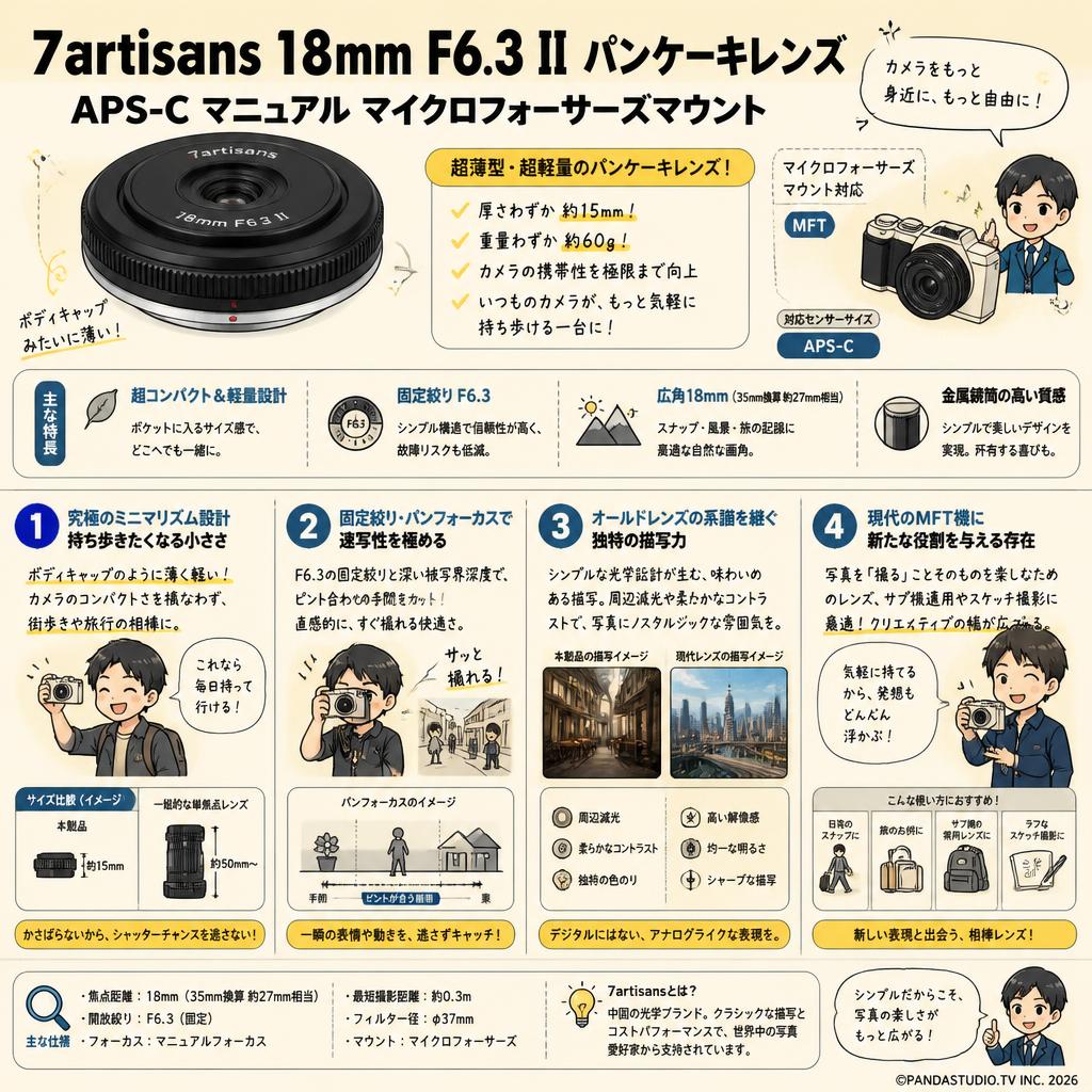 7artisans 18mm F6.3 II パンケーキレンズ  APS-C マニュアル マイクロフォーサーズマウント 概要