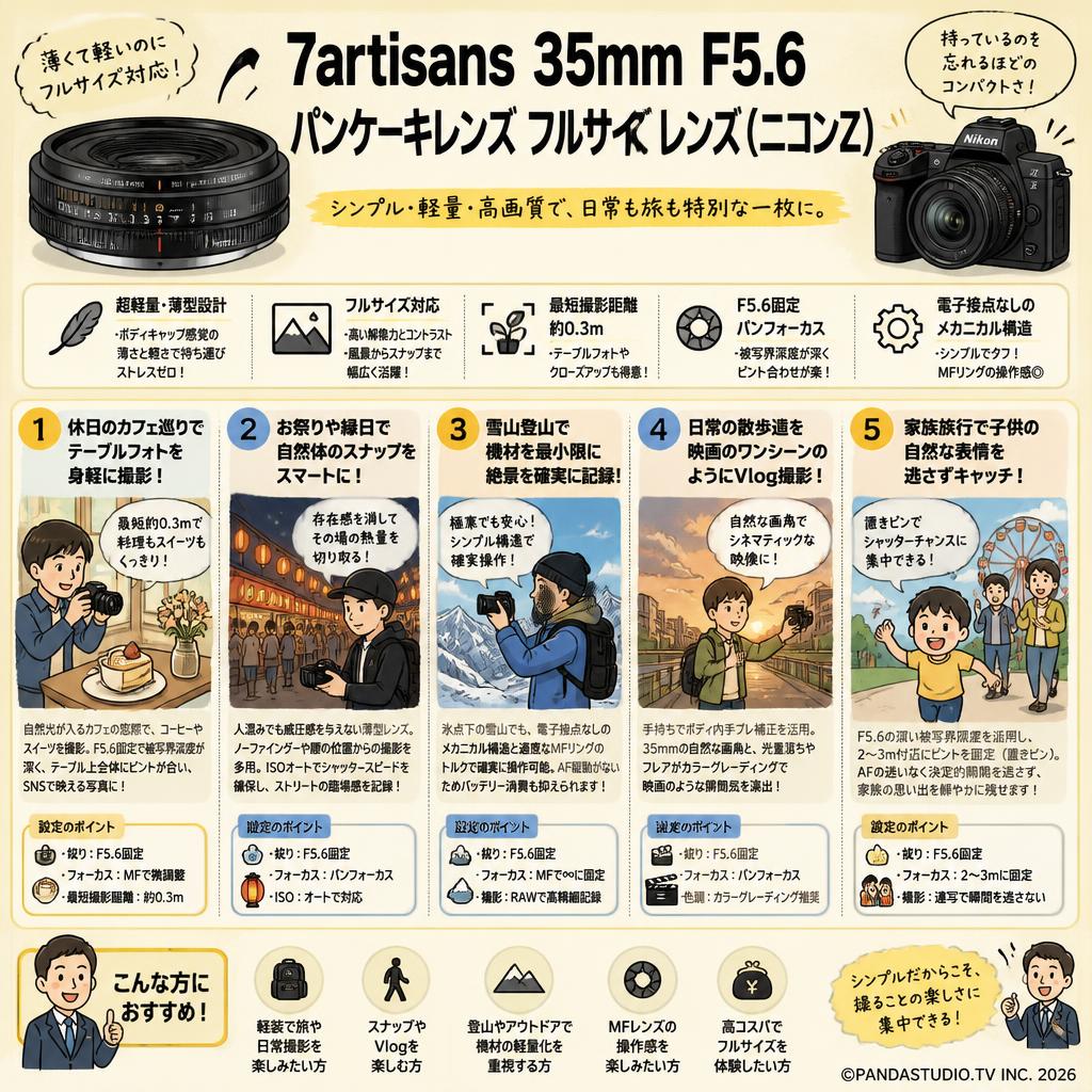 7artisans 35mm F5.6 パンケーキレンズ フルサイズ レンズ (ニコンZ) 用途