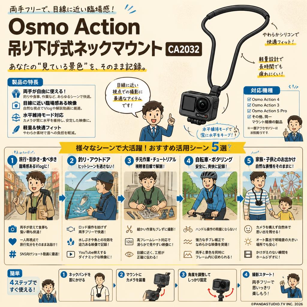 Osmo Action 吊り下げ式ネックマウント CA2032 用途