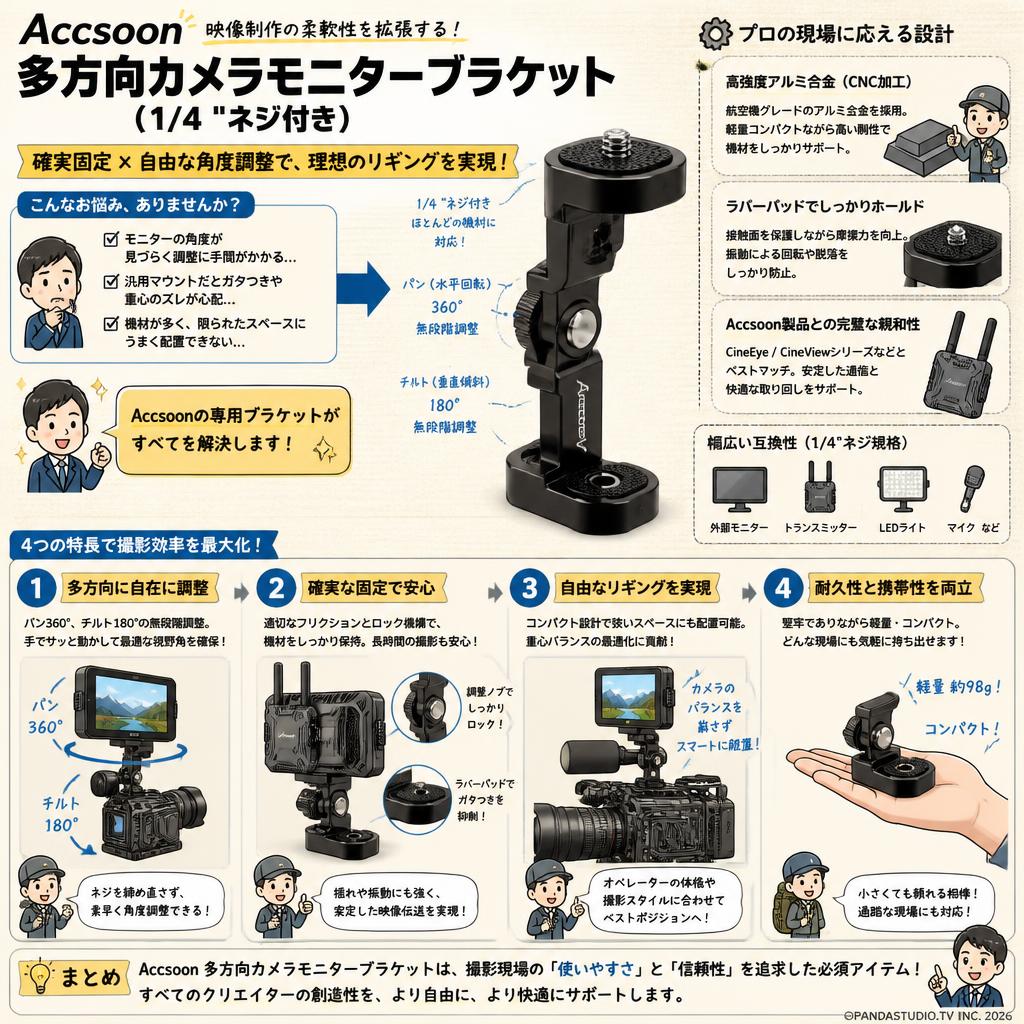 Accsoon 多方向カメラモニターブラケット（1/4 "ネジ付き） 概要