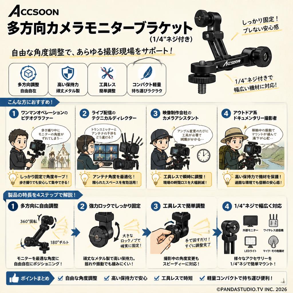Accsoon 多方向カメラモニターブラケット（1/4 "ネジ付き） おもな対象のお客様