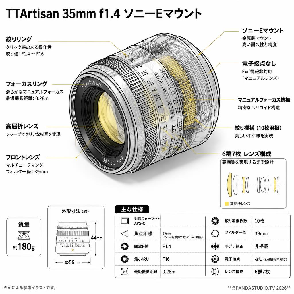 TTArtisan 35mm f1.4 ソニーEマウント スペック