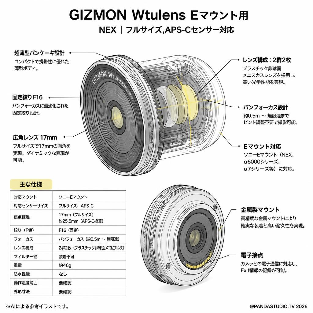 GIZMON Wtulens Eマウント用 | NEX | フルサイズ,APS-Cセンサー対応 スペック