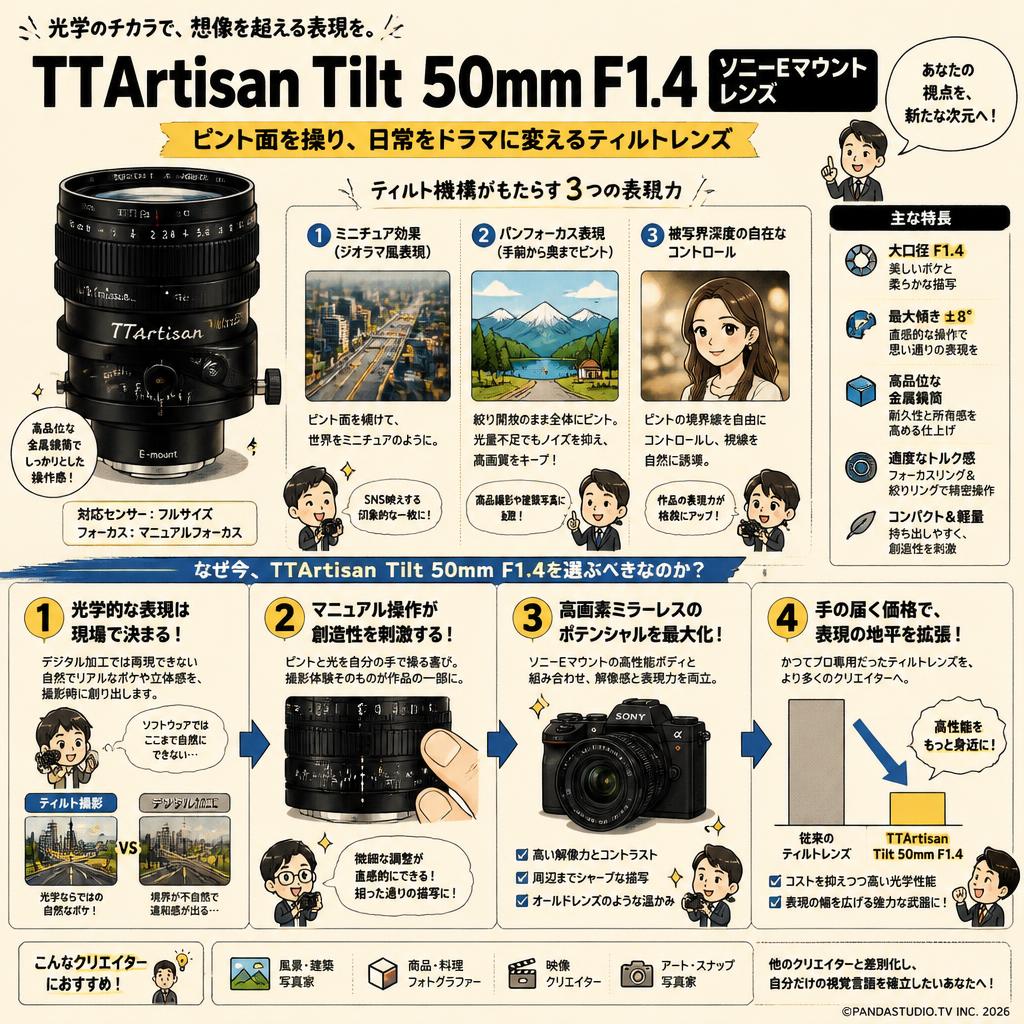 TTArtisan Tilt 50mm F1.4 ソニーE マウント レンズ 概要
