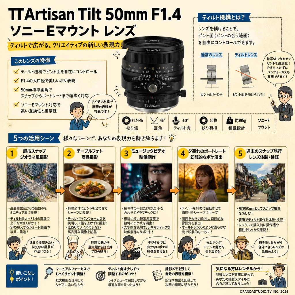TTArtisan Tilt 50mm F1.4 ソニーE マウント レンズ 用途