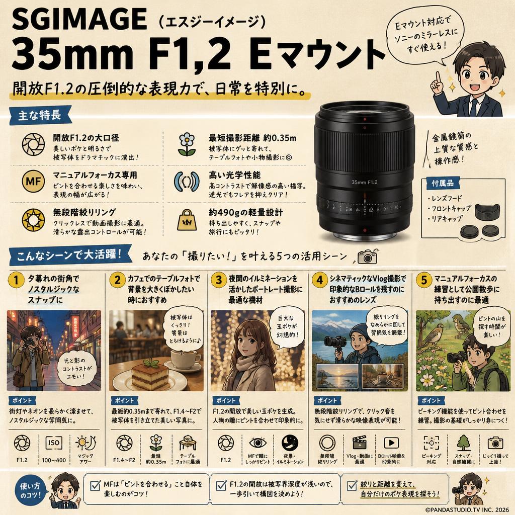 SGIMAGE（エスジーイメージ） 35mm F1.2 Eマウント 用途