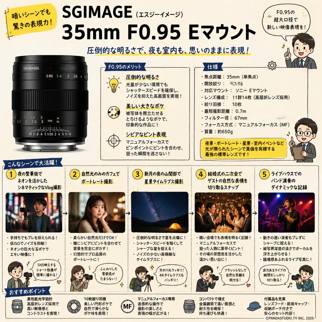 SGIMAGE（エスジーイメージ） 35mm F0.95 Eマウント 用途