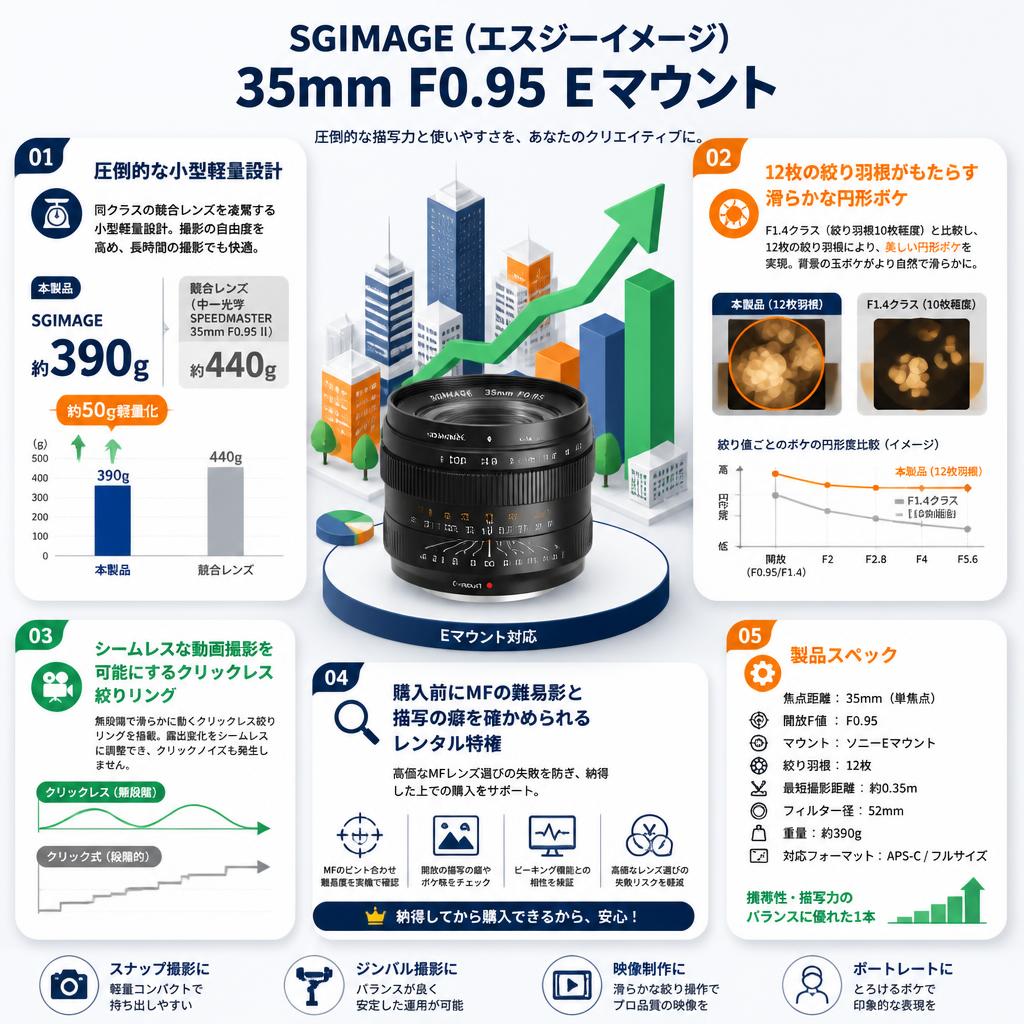 SGIMAGE（エスジーイメージ） 35mm F0.95 Eマウント セールスポイント