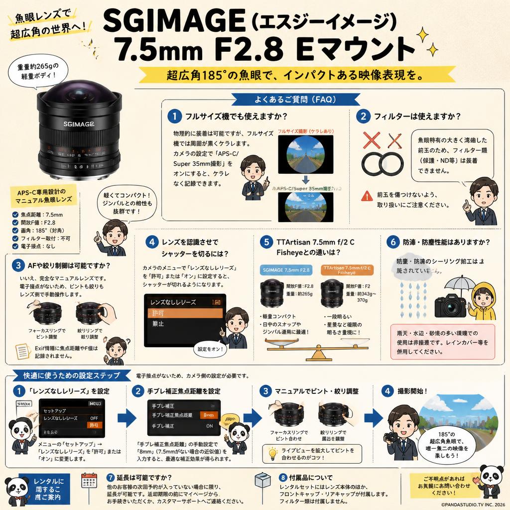 SGIMAGE（エスジーイメージ） 7.5mm F2.8 Eマウント FAQ（よくある質問と答え）