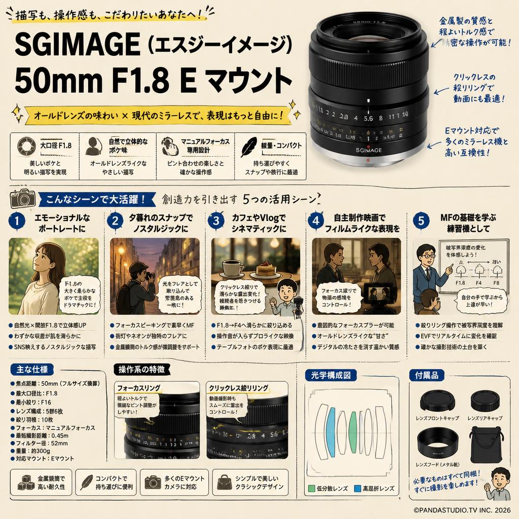 SGIMAGE（エスジーイメージ） 50mm F1.8 Eマウント 用途