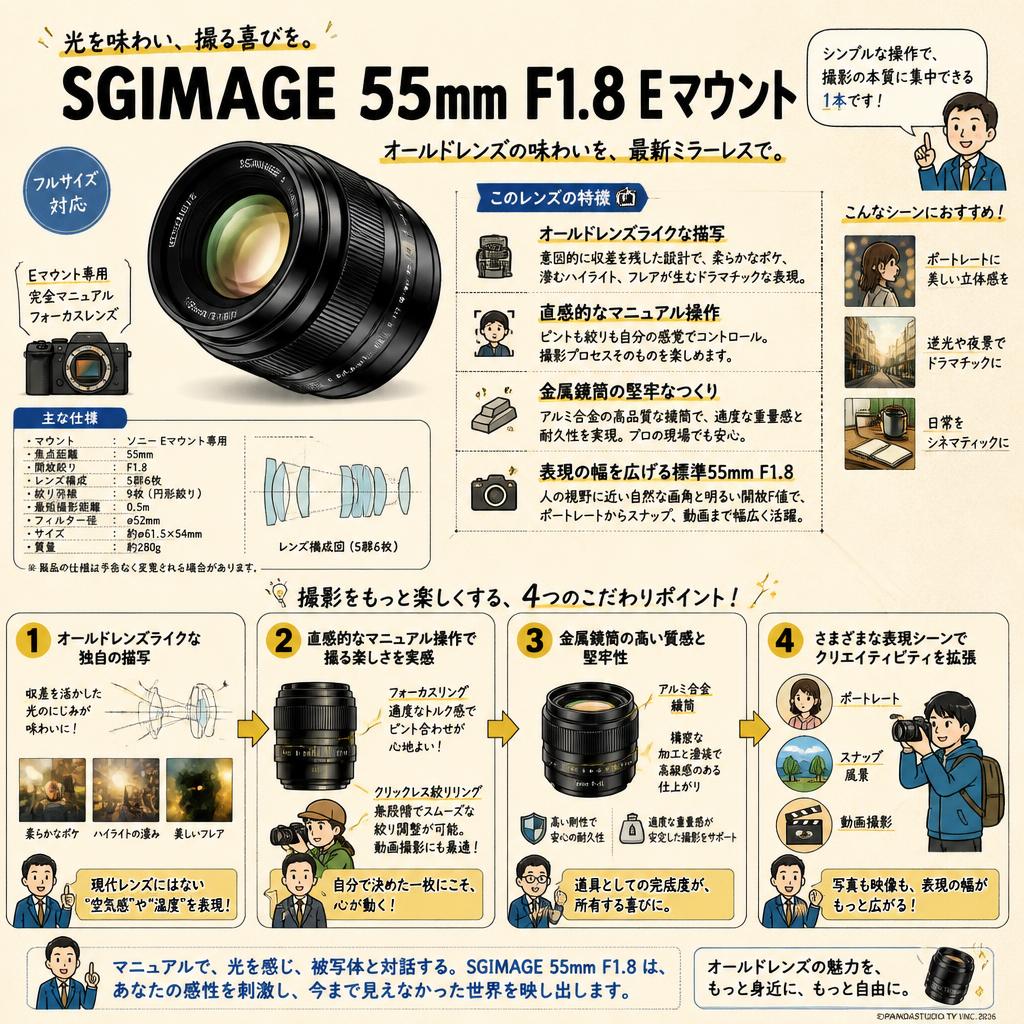 SGIMAGE（エスジーイメージ） 55mm F1.8 Eマウント 概要