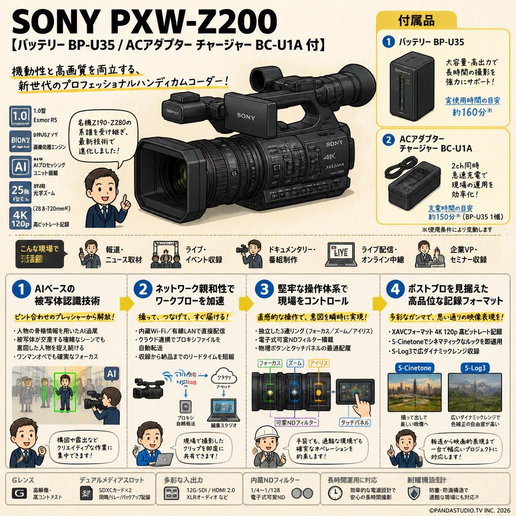 SONY PXW-Z200 【バッテリー BP-U35 / ACアダプター チャージャー BC-U1A 付】 概要