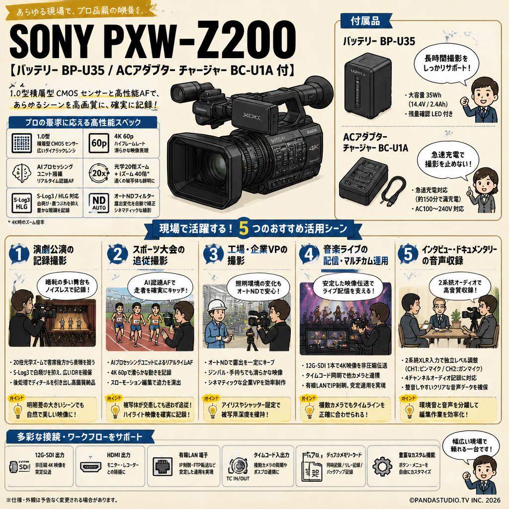 SONY PXW-Z200 【バッテリー BP-U35 / ACアダプター チャージャー BC-U1A 付】 用途