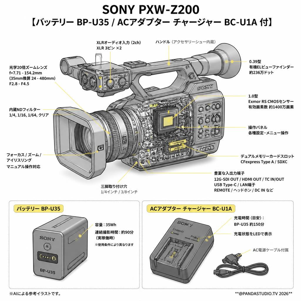 SONY PXW-Z200 【バッテリー BP-U35 / ACアダプター チャージャー BC-U1A 付】 スペック